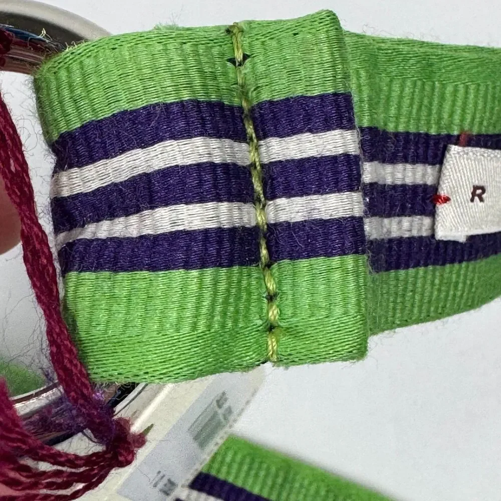 RODA Belt‎ Mens Unisex Large Green Navy Blue Stripe Fabric D Ring Preppy Classic